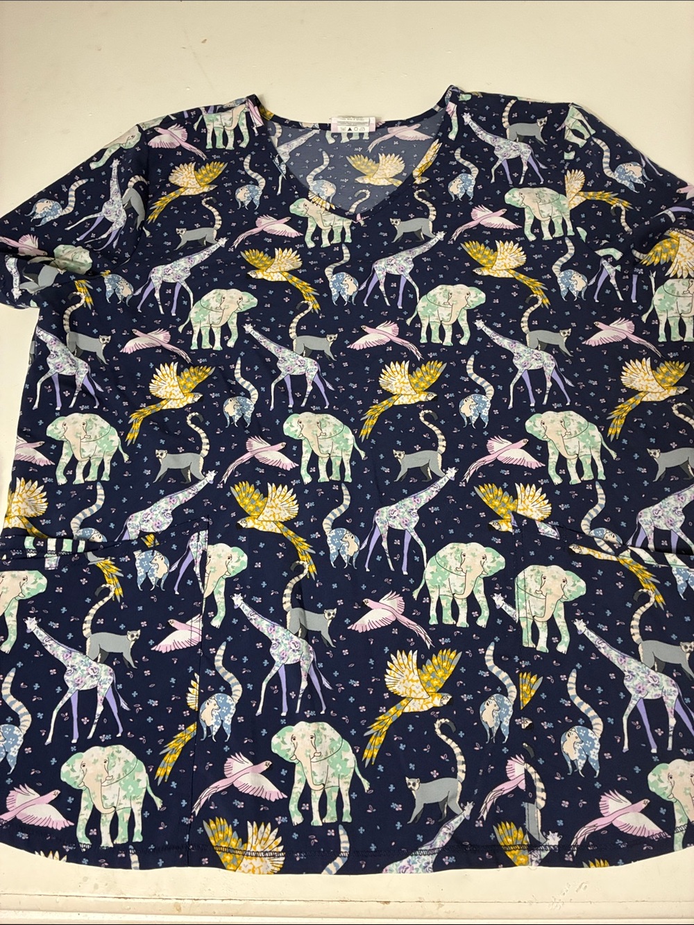 ScrubStar XL Short Sleeve V Neck Animals Print Double Pocket Scrub Top